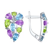 Серьги из серебра с топазом, Аметистом и хризолитом