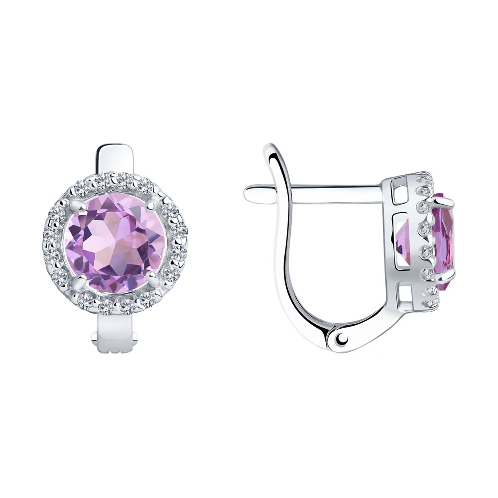 Серьги из серебра с Аметистом и фианитом