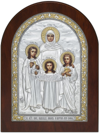 Икона "СВЯТЫХ ВЕЛИКОМУЧЕНИЦ ВЕРЫ, НАДЕЖДЫ, ЛЮБОВИ И МАТЕРИ ИХ СОФИИ" из биметалла