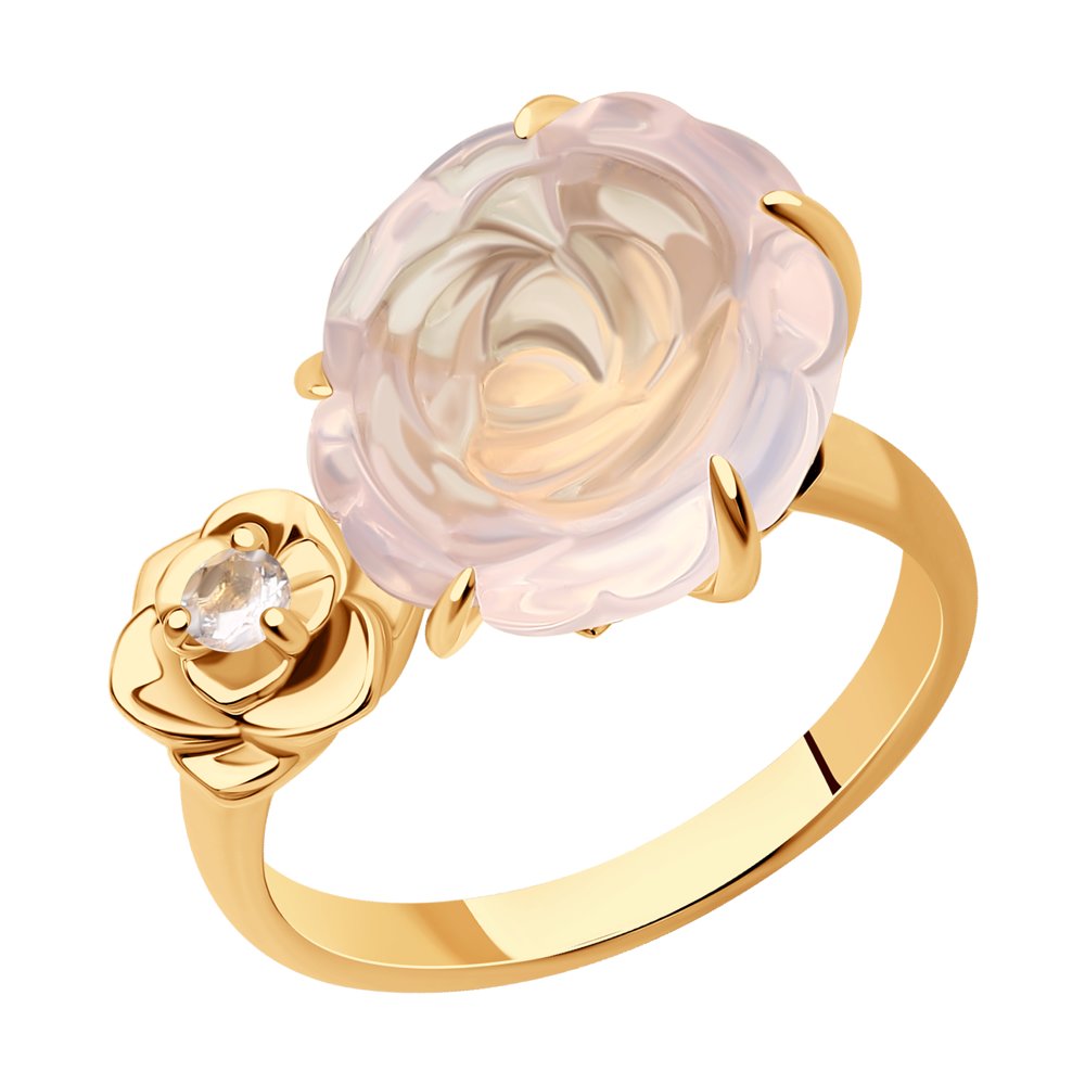 Кольцо из золота с розовым кварцем