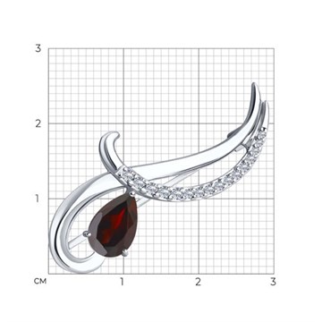 Брошь из серебра с Гранатом и фианитом