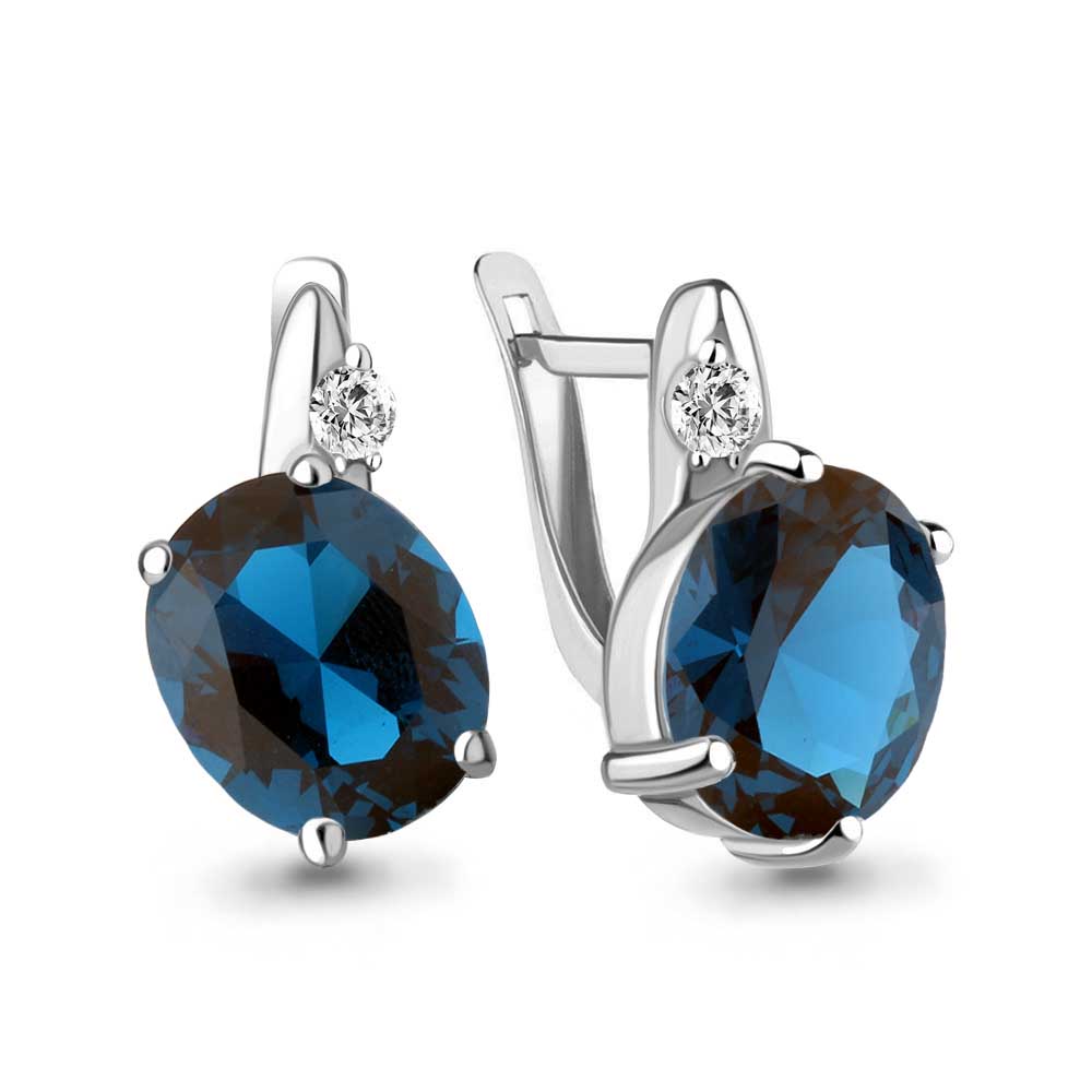 Серьги из серебра с лондон топазом и фианитом