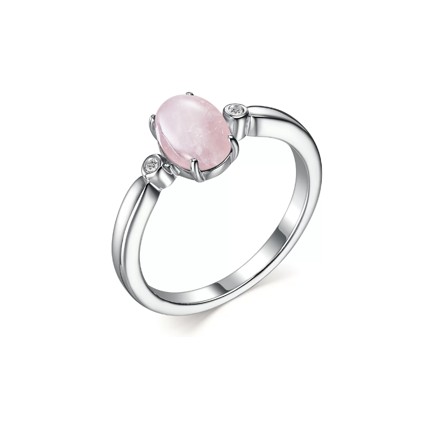 Кольцо из серебра с розовым кварцем и фианитом