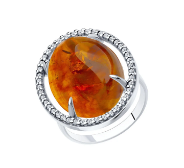 Кольцо из&nbsp;серебра с&nbsp;янтарем и&nbsp;фианитом