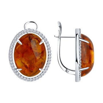Серьги из&nbsp;серебра с&nbsp;янтарем и&nbsp;фианитом
