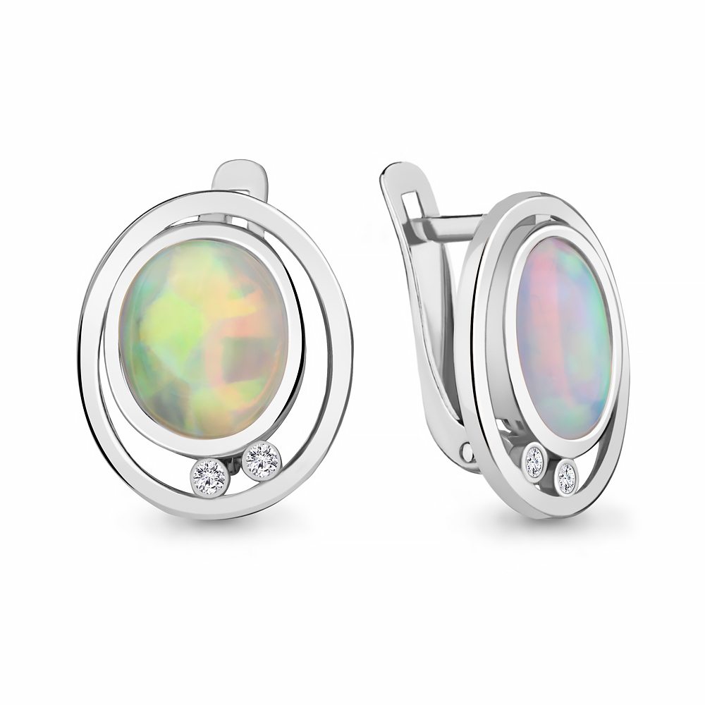 Серьги из серебра с опалом и фианитом Серьги из серебра с опалом и фианитом