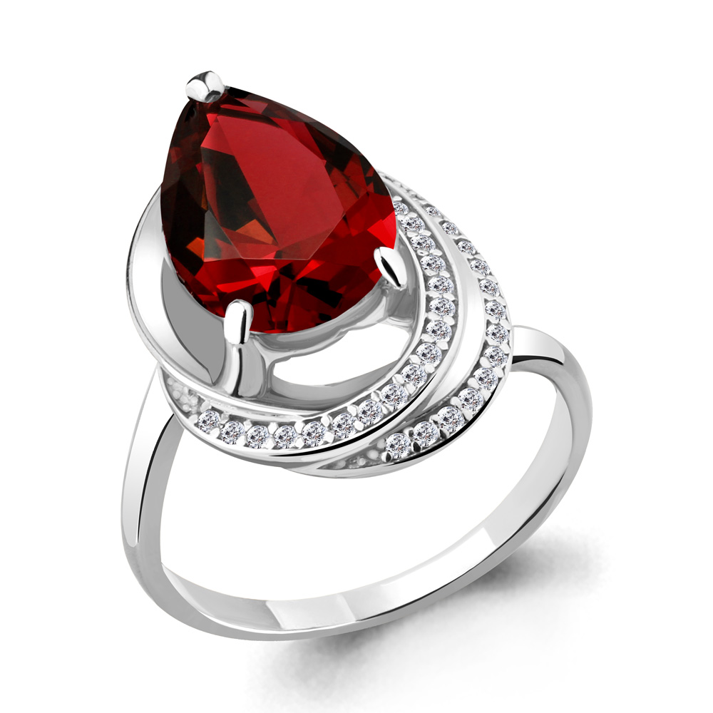 Кольцо из серебра с Гранатом и фианитом