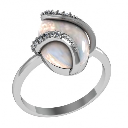 Кольцо из серебра с лунным камнем и фианитом