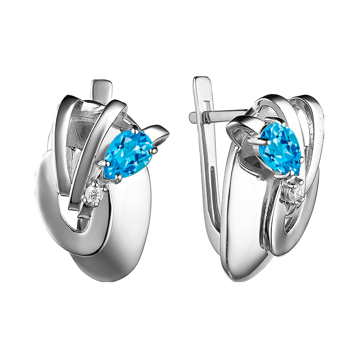 Серьги из серебра с топазом и фианитом