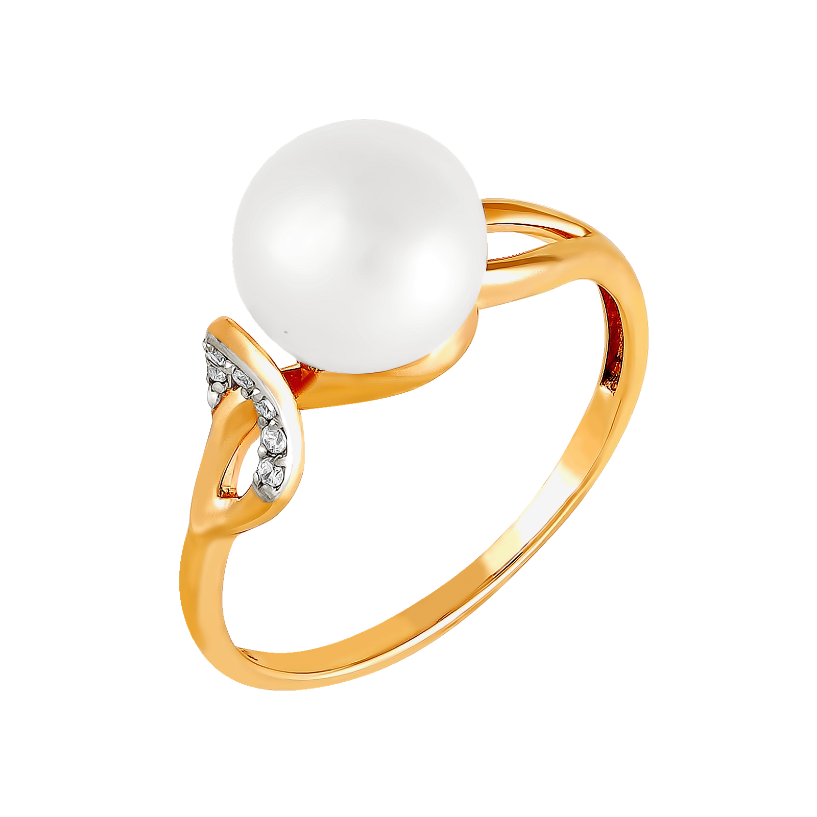 Кольцо из золота с жемчугом и фианитом