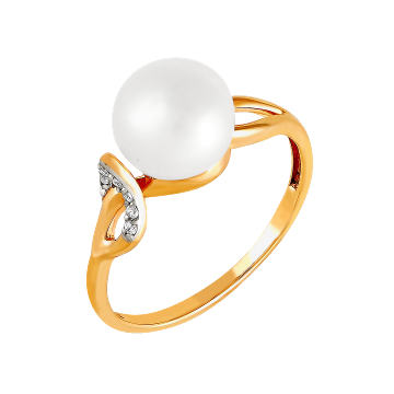 Кольцо из золота с жемчугом и фианитом