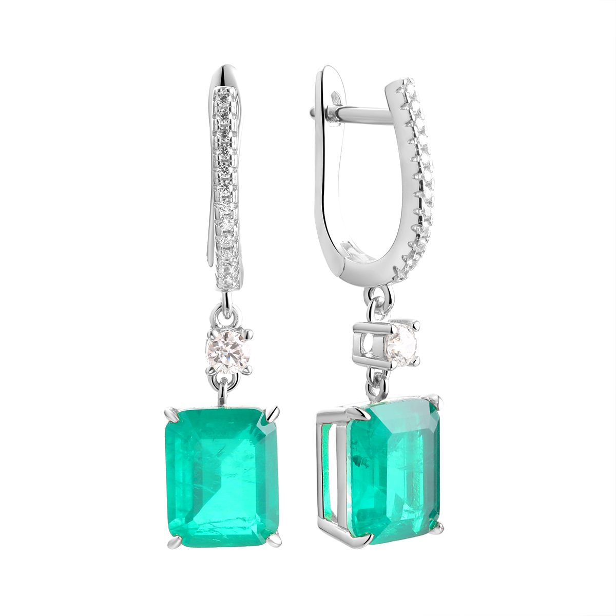 Серьги из серебра с нанокристаллом и фианитом