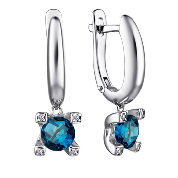 Серьги из серебра с лондон топазом и фианитом