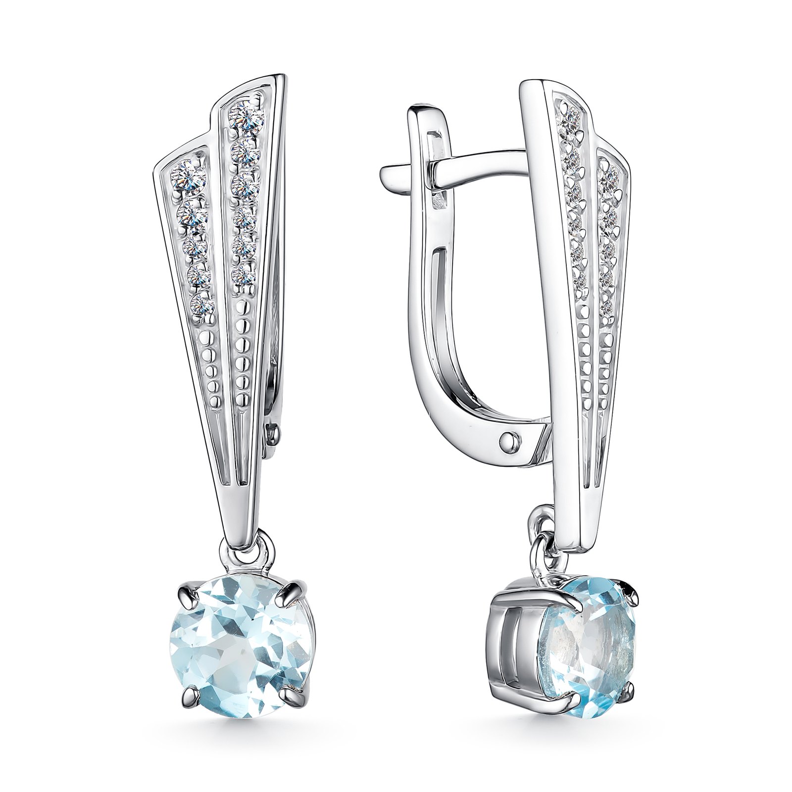 Серьги из серебра с топазом и фианитом