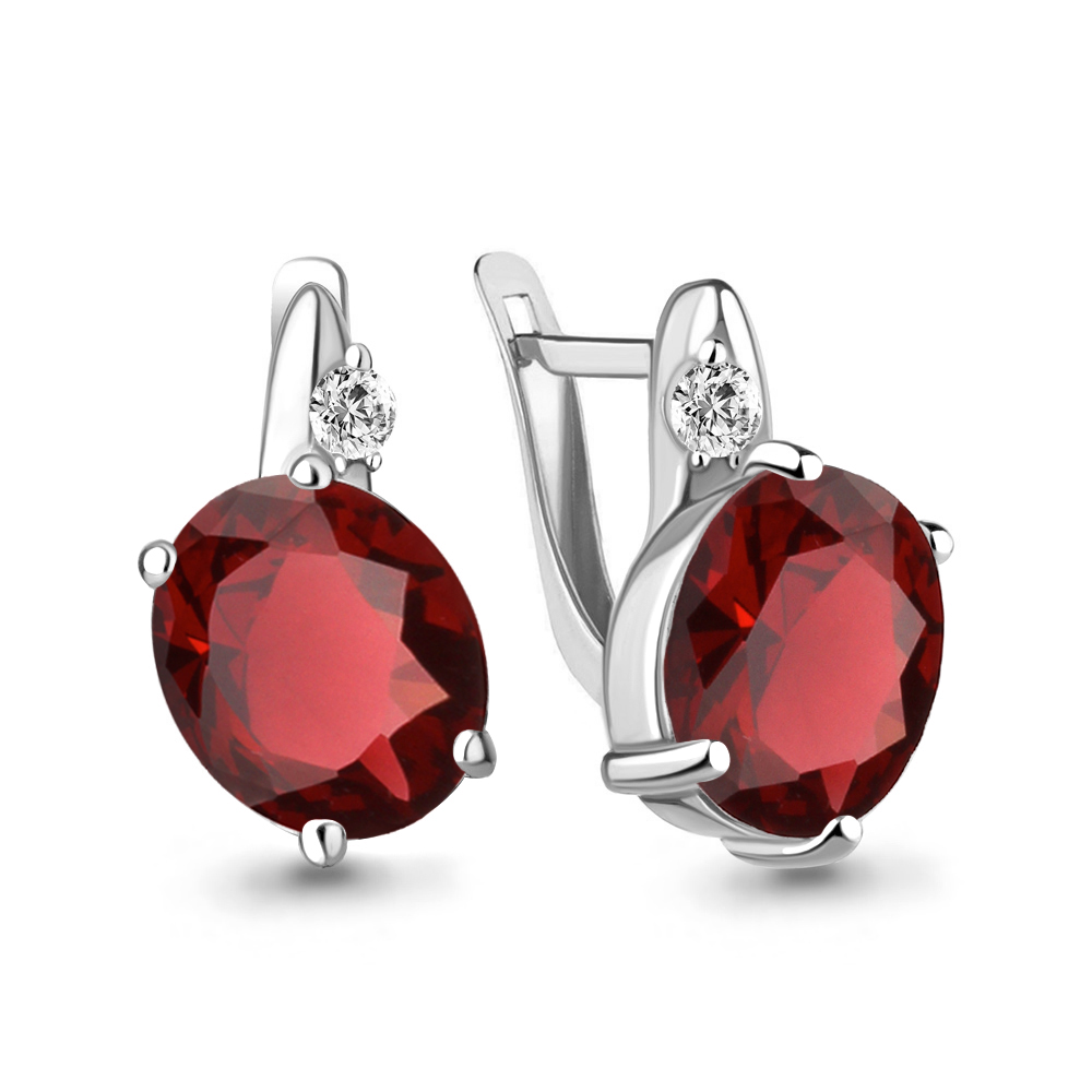 Серьги из серебра с Гранатом и фианитом Серьги из серебра с Гранатом и фианитом