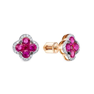 Серьги из золота с Бриллиантом и рубином