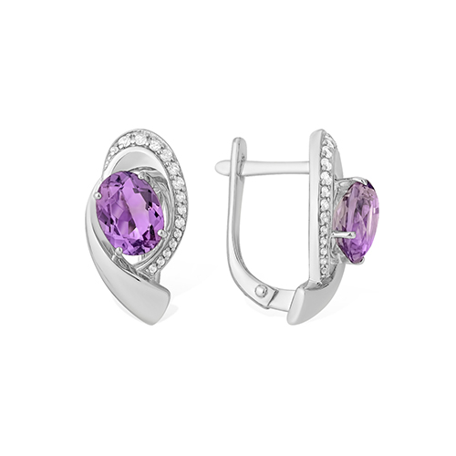 Серьги из серебра с Аметистом и фианитом Серьги из серебра с Аметистом и фианитом