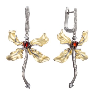 Серьги из серебра с Гранатом и фианитом
