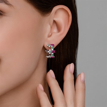 Серьги из серебра с корундом и фианитом