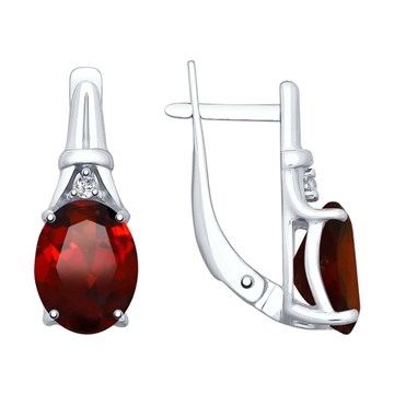 Серьги из серебра с Гранатом и фианитом