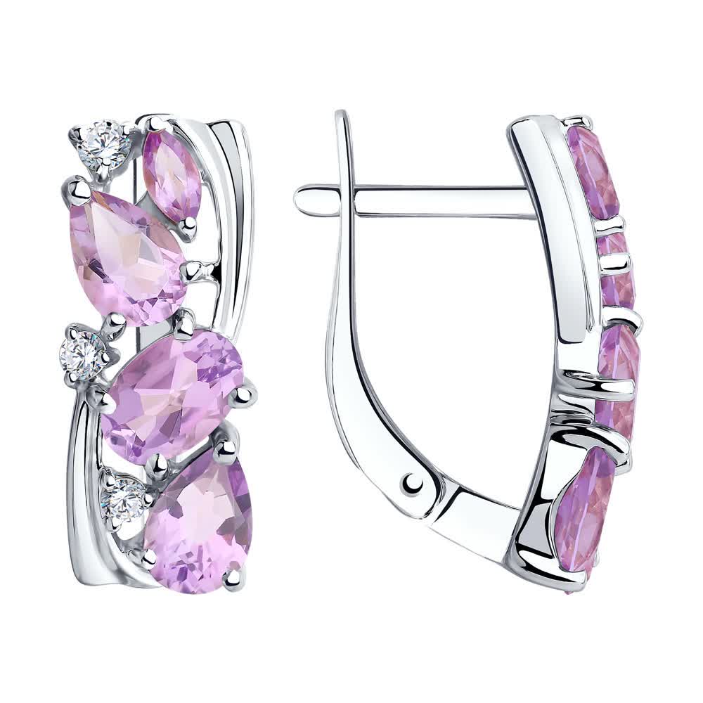 Серьги из серебра с Аметистом и фианитом