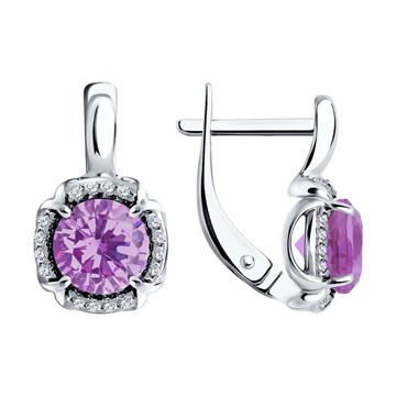 Серьги из серебра с Аметистом и фианитом