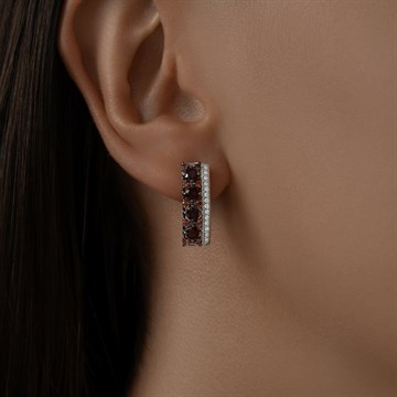 Серьги из серебра с Гранатом и фианитом
