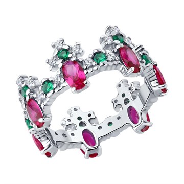 Кольцо из серебра с фианитом и корундом