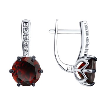 Серьги из серебра с Гранатом и фианитом