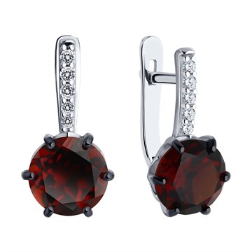 Серьги из серебра с Гранатом и фианитом