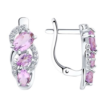 Серьги из серебра с Аметистом и фианитом