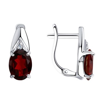 Серьги из серебра с Гранатом и фианитом
