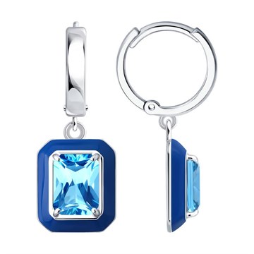 Серьги из серебра с фианитом и эмалью