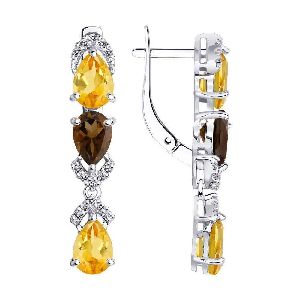 Серьги из серебра с миксами и фианитом