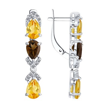 Серьги из серебра с миксами и фианитом