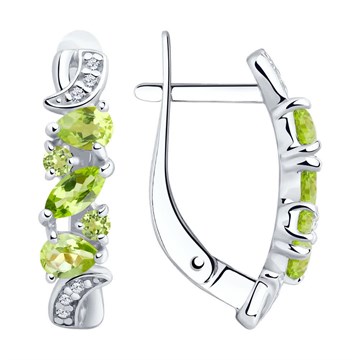 Серьги из серебра с хризолитом и фианитом