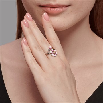 Кольцо из серебра с цитрином, эмалью и фианитом