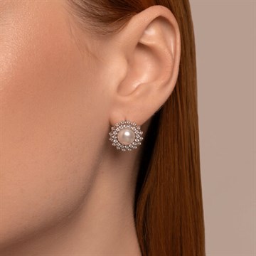Серьги из серебра с жемчугом и фианитом