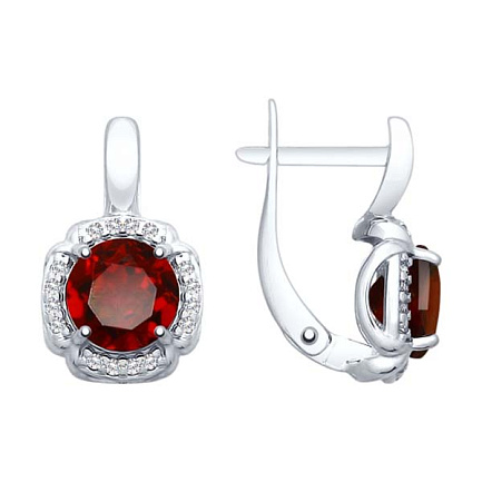 Серьги из серебра с Гранатом и фианитом
