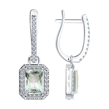 Серьги из серебра с Празеолитом и фианитом