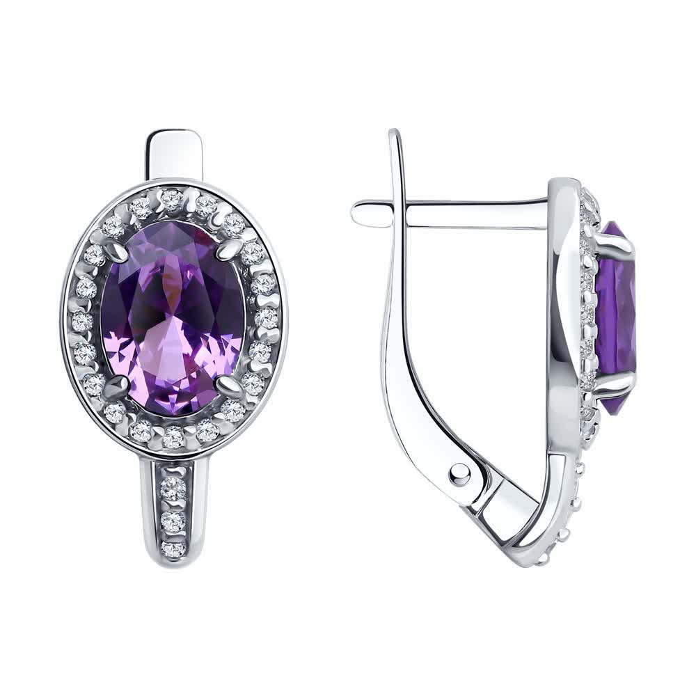 Серьги из серебра с Аметистом и фианитом