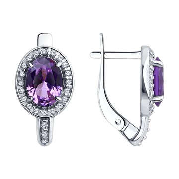 Серьги из серебра с Аметистом и фианитом