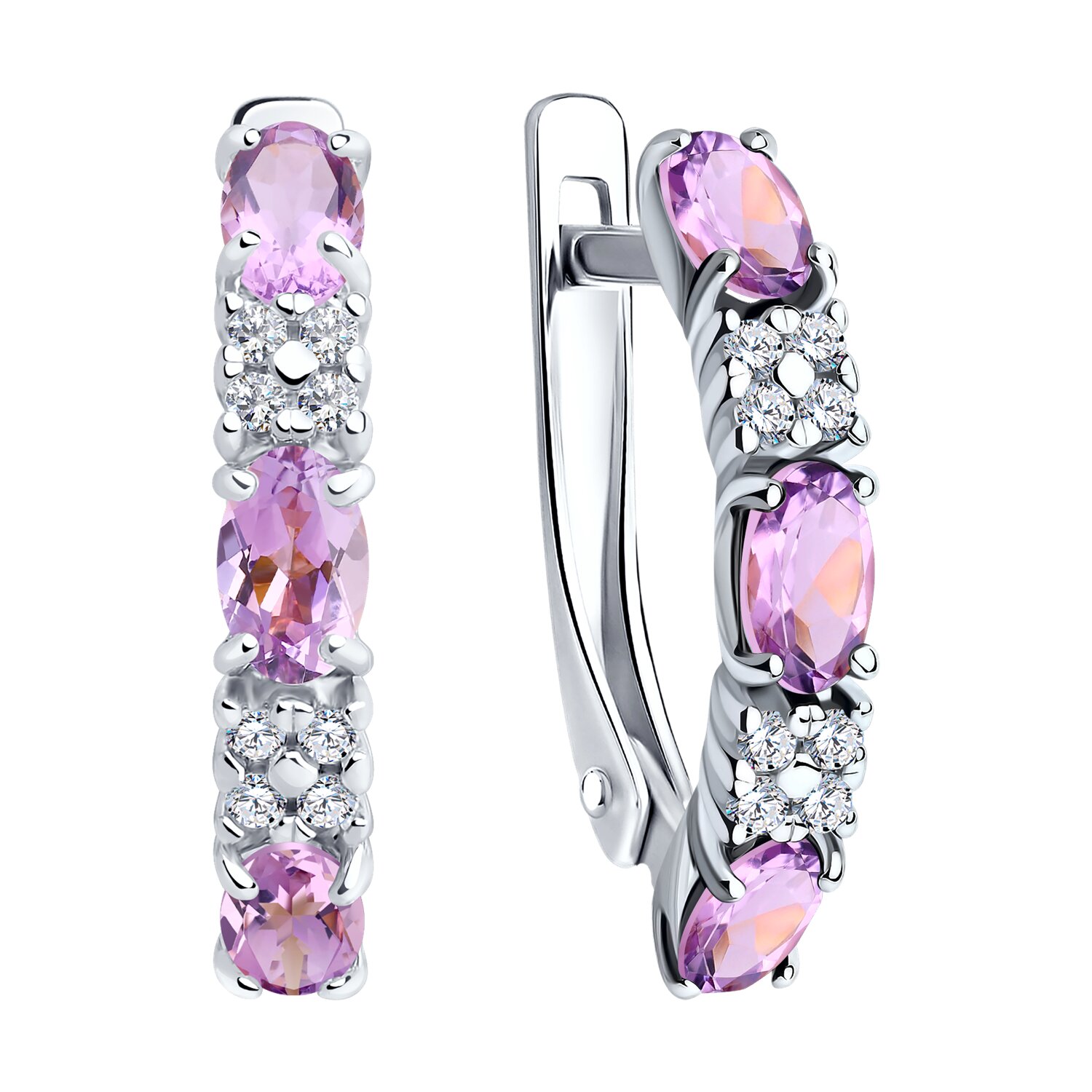 Серьги из серебра с Аметистом и фианитом