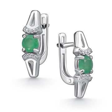Серьги из серебра с изумрудом и фианитом