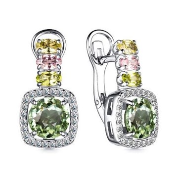Серьги из серебра с турмалином и фианитом