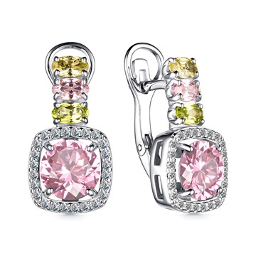 Серьги из серебра с Нанокристаллом цветным и фианитом