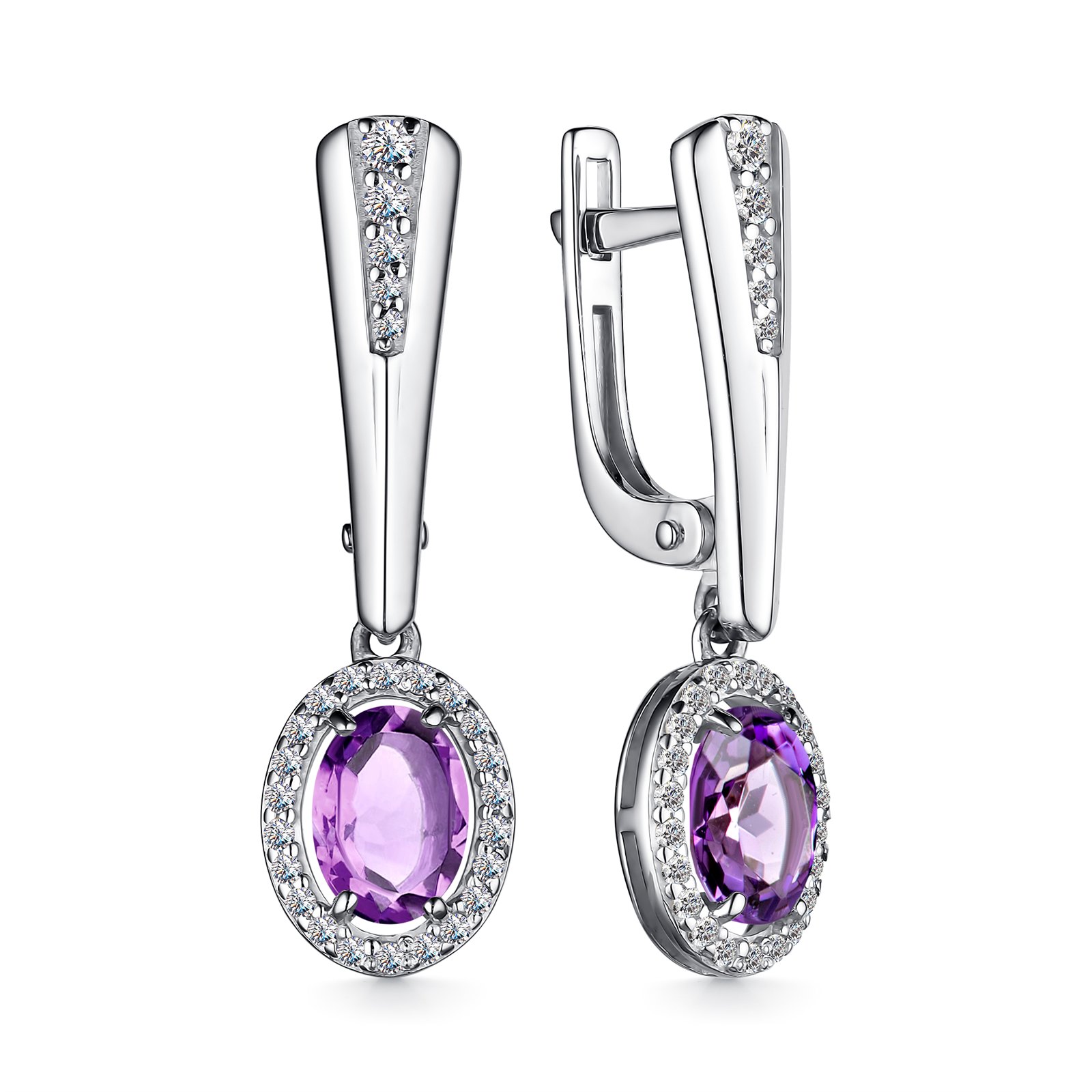 Серьги из серебра с Аметистом и фианитом