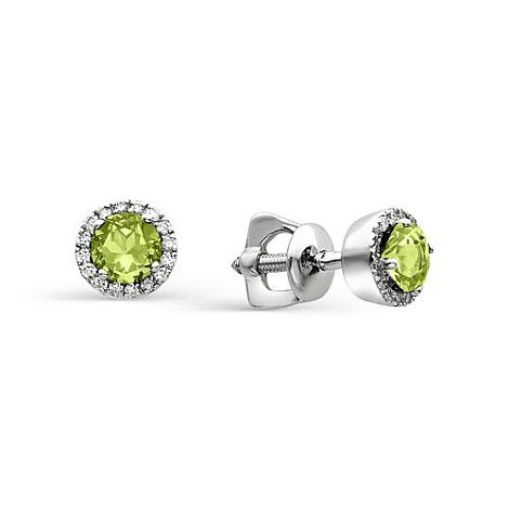 Серьги из серебра с хризолитом и фианитом