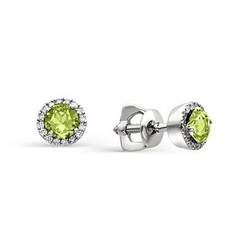Серьги из серебра с хризолитом и фианитом