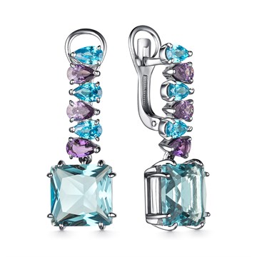 Серьги из серебра с Нанокристаллом цветным и фианитом